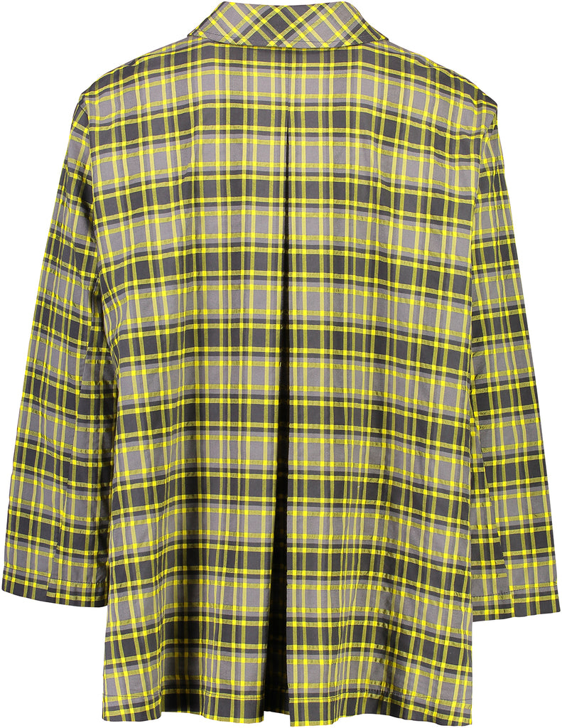 Back view of tailored, long sleeve plaid unlined jacket, Citizen Women